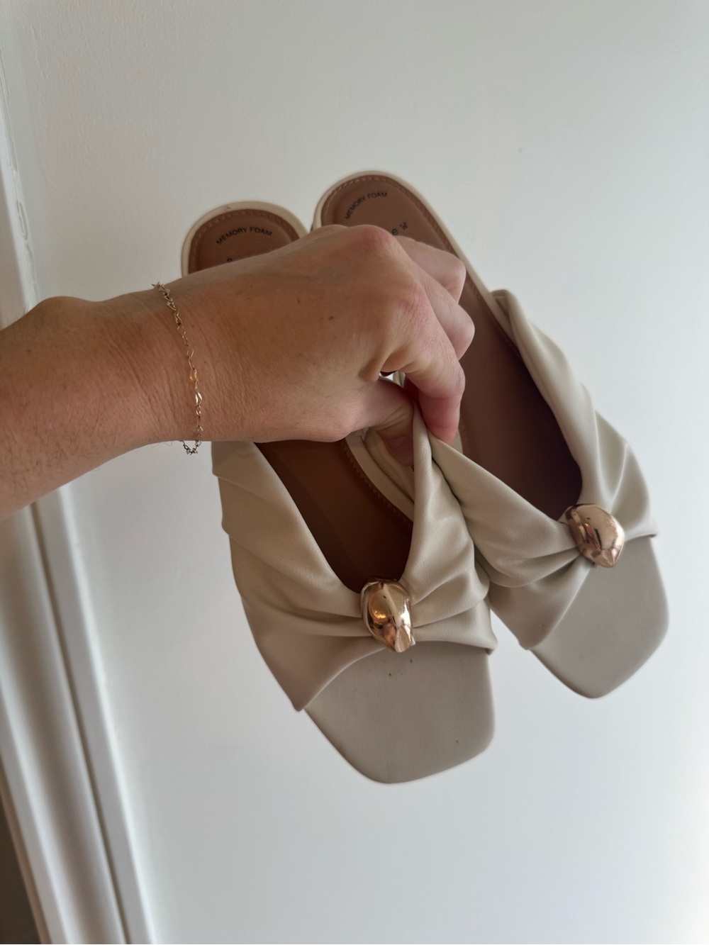 a new day Cream Twist Knot Slide Sandals with Gold Accent
